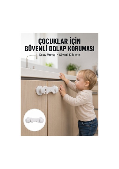 4 Adet Dolap Ve Çekmece Emniyet Kilidi Çift Taraflı Bantlı Güvenli Tasarım Yen - Hs08376467-4