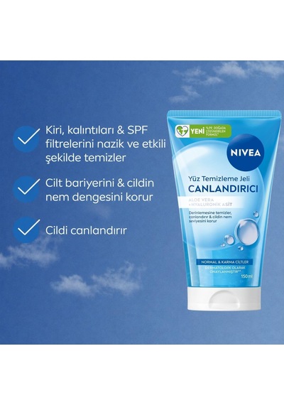 Canlandırıcı Yüz Temizleme Jeli 150 Ml,aloe Vera,hyaluronik Asit,normal Ve Karma Ciltler