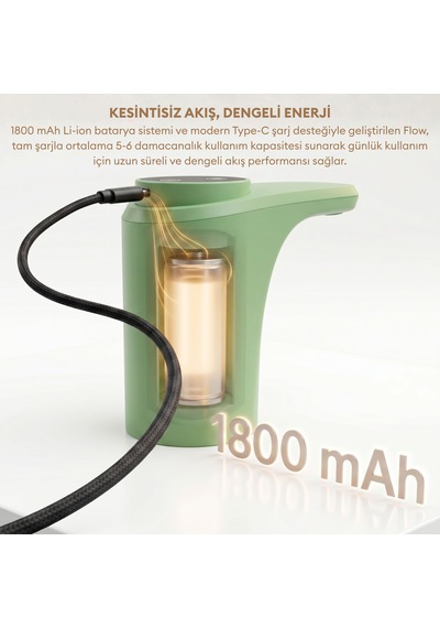 Pizen Flow Usb Şarjlı Otomatik Damacana Su Pompası Tds Ölçer 250ml 500ml 1l 2l Ölçü Özellikli Yeşil