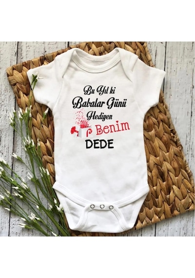 Hediyenza Bu Yıl ki Babalar Günü Hediyen Benim Dede Özel Tasarım Bebek Zıbın Pamuklu Çıtçıtlı Body Beyaz