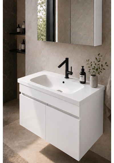 Kale Serisi Banyo Dolabı Seti Parlak Beyaz Banyo Alt Dolap - Aynalı Üst Dolap Cerastyle Elite Lavabolu, Lavabo-aynalı Üst Dolap Dahil Kale Serisi Banyo Dolabı Seti Parlak Beyaz Banyo Alt Dolap - Aynalı Üst Dolap Cerastyle Elite Lavabolu, Lavabo-aynalı Üst Dolap Dahil
