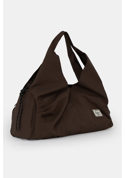 İcone Bag Icone Pliseli Fermuarlı Yoga Çantası, Fitness Çantası, Gym Heybe Görünümlü Pliseli Spor Çantası Kahve