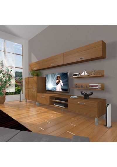 Decoraktiv Eko 8 Slm Dvd Krom Ayaklı Tv Ünitesi Tv Sehpası Ceviz