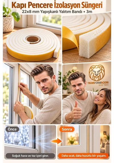 Tr 12 Metre Kapı Pencere İzolasyon Süngeri 22x8 Mm Yapışkanlı Yalıtım Bandı 723804