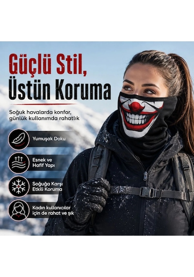 Unisex Palyaço Baskılı Balaklava Maske 1 Adet Tek Beden Viskoz Kask İçi Outdoor Motosiklet Maskesi 1 Siyah