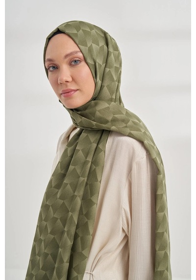 Armanda Cotton Monogram Geometrik Desen Şal 3120 Keten Yeşili