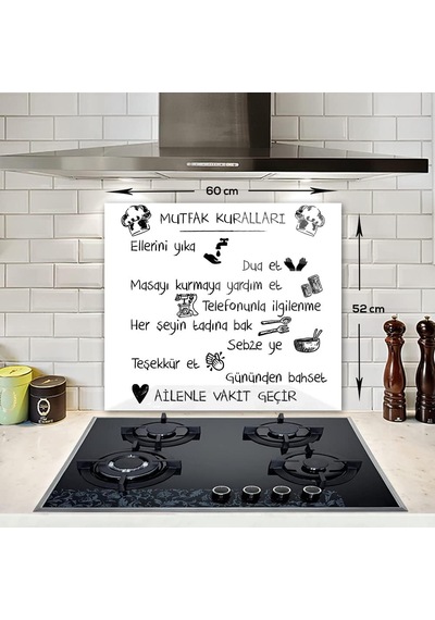 Decorıta Beyaz Mutfak Kuralları / Cam Ocak Arkası Koruyucu 52cm X 60cm