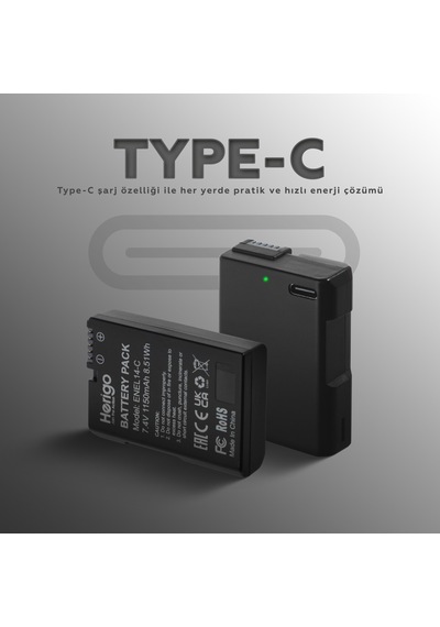 Herigo En-el14-c 1150mah Type-c Şarjlı Batarya En-el14 Uyumlu
