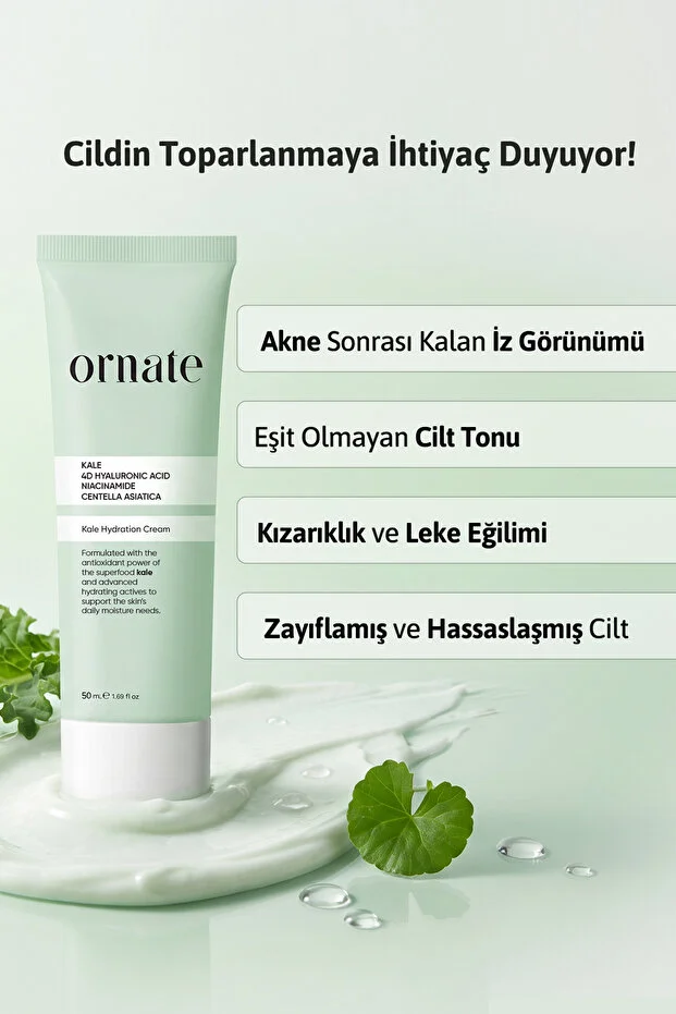 Kale, Niacinamide Ve Centella İçeren 24 Saat Etkili, Sebum Dengeleyici Nemlendirici Yüz Kremi 50 Ml