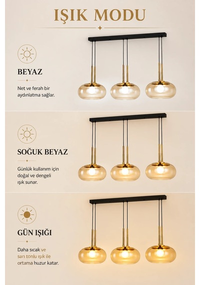 Led Sarkıt Avize 54w 3 Renk Modern Avize Gold Detaylı Mutfak Adası Yemek Masası Salon Avizesi Beyaz