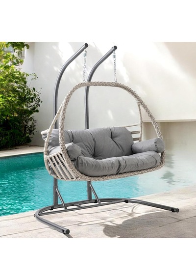 Malta Çiftli Rattan Bahçe Salıncağı Beyaz Çok Renkli