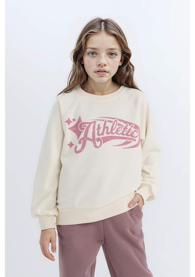 DeFacto Kız Çocuk Relax Fit Bisiklet Yaka Baskılı Sweatshirt D6988A824WNER99 Ekru