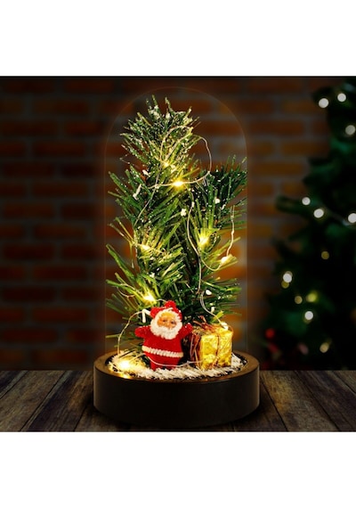 Yeni Yıl Ruhunu Yansıtan Led Işıklı Yılbaşı Çam Ağacı Dekoru Noel Baba Çam Ağacı Figürlü Ledli Fanus