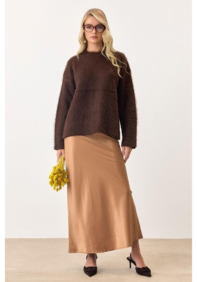 Olcay Oversize Tüylü Soft Kazak Kahve 8270