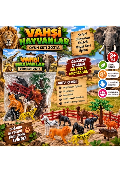 Oyuncak Vahşi Hayvanlar Seti Hayvan Figürleri Çit Ve Ağaç Aksesuarları Safari Ve Orman Dünyası