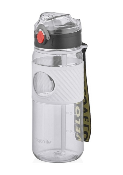 Pipetli Askılı 600 Ml Suluk Vgn Plastic Bottle Matara Beyaz