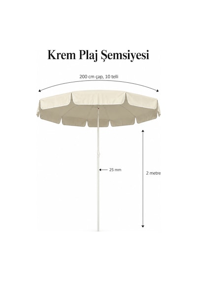 Krem Plaj Ve Bahçe Şemsiyesi 200 Cm Çap / 10 Telli Bej
