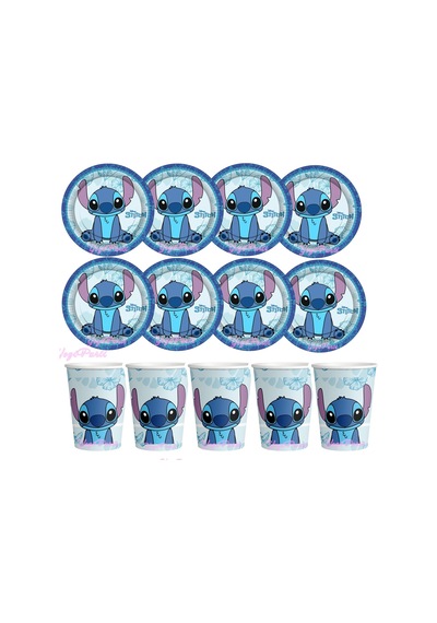 Stitch 8 Kişilik Tabak Bardak Ekonomik Doğum Günü Parti Malzeme Seti Renkli Tüm Yaşlar