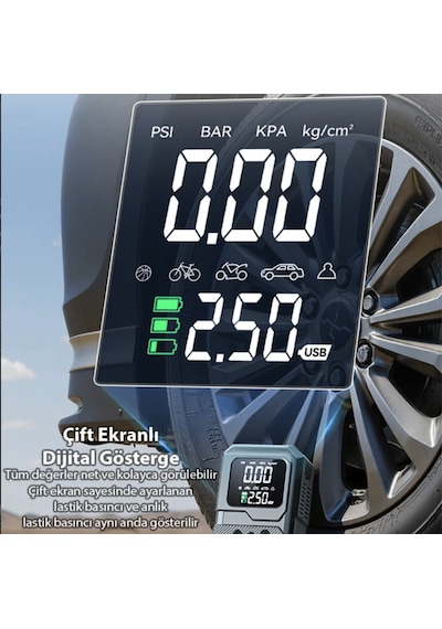 Turbo Kablosuz Akü Takviye Seti Ve Oto Kompresörü Lastik Şişirme Akü Takviye Seti