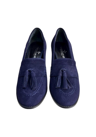 Tufan Shoes Lacivert Hakiki Deri Süet Püskül Detay Topuklu Ayakkabı Lacivert