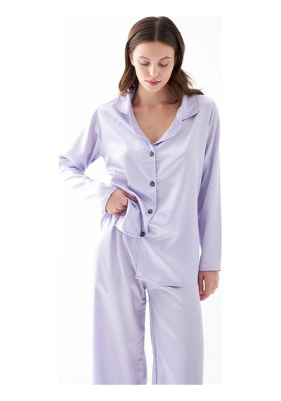 İkikareshop Kadın Lila Oversize Saten Pijama Takımı - Rahat Kesim Şık Ev Giyim Seti Çok Renkli