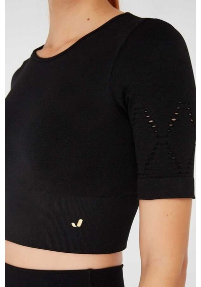 Jerf Naples Kısa Kol Crop Top Econyl Siyah