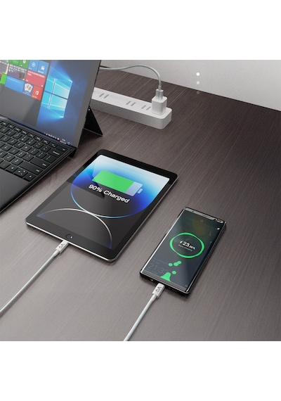Lenyes Lc518 Usb-a To Type-c 6a Örgü Tasarımlı Hızlı Şarj Özellikli Data Ve Şarj Kablosu 66w 1m Gri Gri