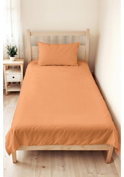 Somon Kapitone Tek Kişilik Pike Takımı - Modern Düz Bakır 160x220 Cm Mevsimlik Yatak Örtüsü Puslu Halı Pususu