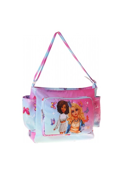 Wow Generation Kız Çocuk Butterfly Baskılı Turkuaz - Pembe Renkli Omuz Çantası - W6075 Çok Renkli
