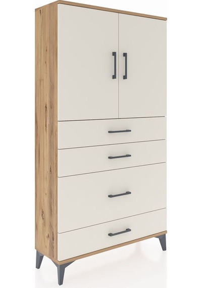 Arges Dolap 2 Raflı 4 Çekmeceli 2 Kapaklı 88x30x163 Çam-aytaşı Atlas Çam