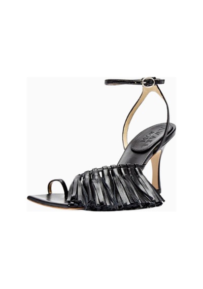 A.w.a.k.e. Mode Delta Yüksek Püsküllü Siyah Sandalet, 80mm Stiletto Topuklu, Italya Üretimi A.w.a.k.e. Mode Delta Yüksek Püsküllü Siyah Sandalet, 80mm Stiletto Topuklu, Italya Üretimi