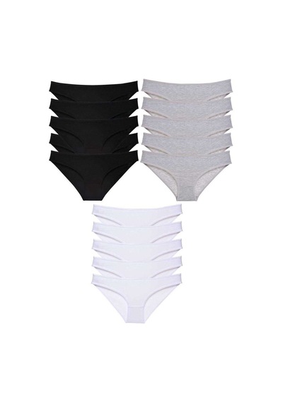15 Adet Süper Eko Set Likralı Kadın Slip Külot Siyah Gri Beyaz Beden: S Standart