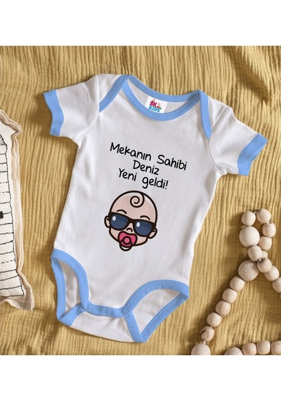 Bitmeyenkartus Bk Kids Kişiye Özel Mavi Bebek Body Zıbın - Model 103 Çok Renkli