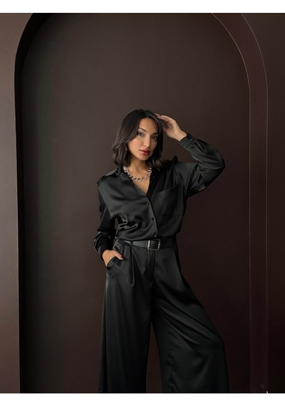 Verymoda Saten Gömlek - F2062 SİYAH