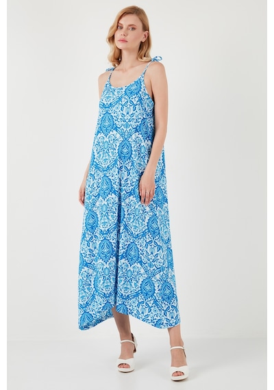 Lela Regular Fit Ip Askılı Uzun Bayan Elbise 5865732 Mavi