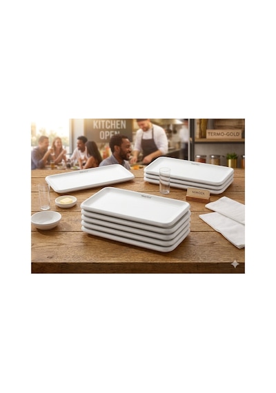 12 Adet 16x35 Cm Mimoza Beyaz Melamin Tavuk Sunum Tabağı Kebap, Makarna, Meze Servis Tabağı Beyaz
