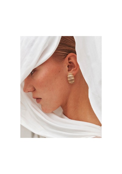 Aura Collection Mira Gold Vintage Dokulu Çelik Küpe Altın Altın