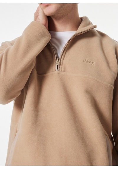 Jeep Bej Erkek Dik Relaxed Düz Polar Sweatshırt C4wm-swt4201