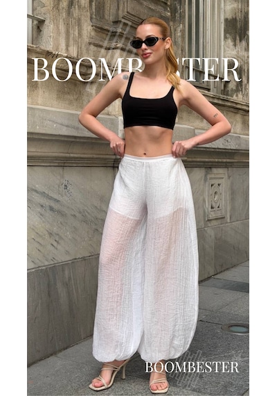 Boombester Kadın Transparan İçi Şortlu Bloomer Pantolon Salaş Rahat Kalıp Yazlık Bohem Balon Pantolon Beyaz Boombester Kadın Transparan İçi Şortlu Bloomer Pantolon Salaş Rahat Kalıp Yazlık Bohem Balon Pantolon Beyaz