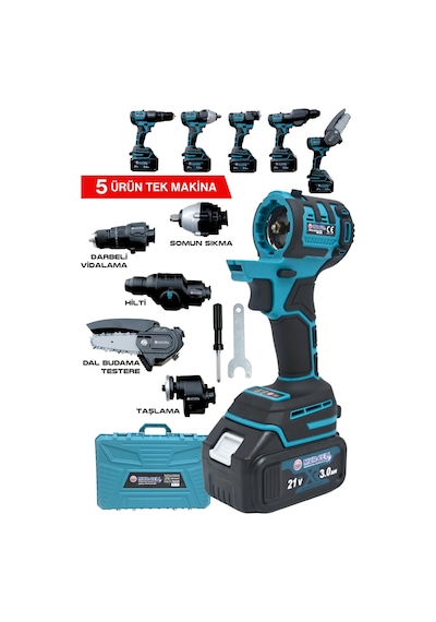 Mur-Cell MUR-9019 Değişen Kafa Budama Testeresi + Taşlama + Darbeli Vidalama + Kırıcı Hilti  5'li Set