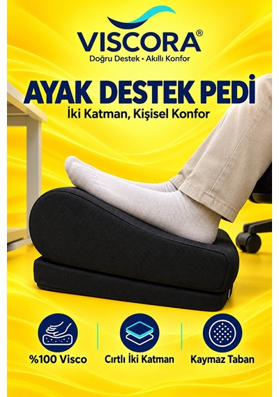 Ayak Destek Pedi Masa Altı, Ofis Ve Ev İçin Visco İki Katmanlı Kaymaz Ayak Minderi Siyah