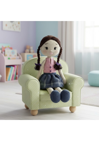 Büyük Amigurumi Bebek Oyun Ve Uyku Arkadaşı Bej - Pembe