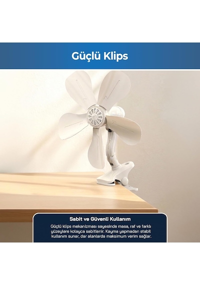 Sinbo Sf-7707 Klipsli Mini Vantilatör, Sessiz Fan, Güçlü Tutuşlu Klips, Ayarlanabilir Başlık, Masa Ve Bebek Yata
