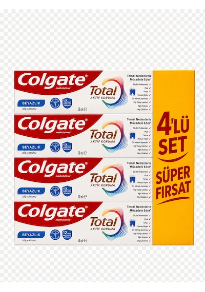 Colgate Total Active Protection Beyazlık Diş Macunu 50 Ml + 50 Ml Süper Fırsat Paket 4 Adet Günlük Koruma