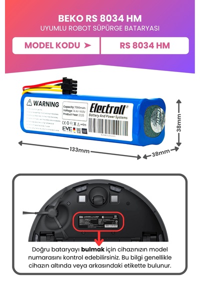 Beko Rs 8034 Hm Uyumlu Batarya 7000mah Robot Süpürge Bataryası