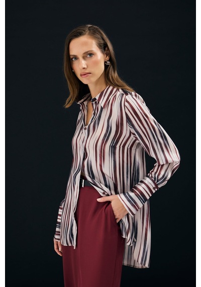 Sateen Desenli Salaş Gömlek - Bordo-137338