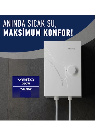 Veito Glow 7-8.3kw Ani Su Isıtıcısı - A Sınıfı Enerji Tasarruflu, Hassas Sıcaklık Kontrollü Şofben Elektirikli Şofben Montaj Dahil Değildir.