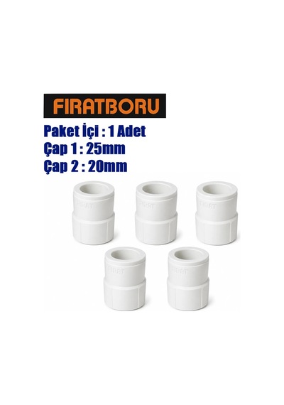 Fırat 25 20mm Manşonlu Redüksiyon, 25 20 Manşonlu Redüksiyon, 5 Adet, 7b23025020