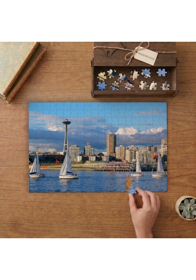 İkonik Seattle Silüeti Tasarımı 240 Parça Ahşap Puzzle Ahşap Kutuda Mpy60150