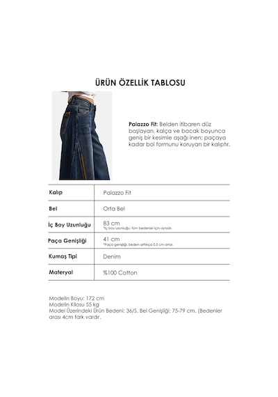 Kadın Koyu Kot 2w6-8 Palazzo Fit Nakış Detaylı Özel Tsarım Denim Jean